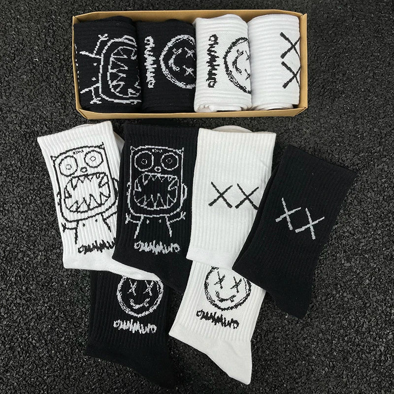 Hip Hop Style Breathable Mid Tube Socks Bundle 4x