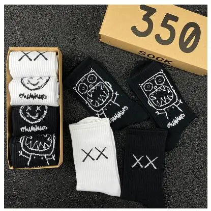 Hip Hop Style Breathable Mid Tube Socks Bundle 4x