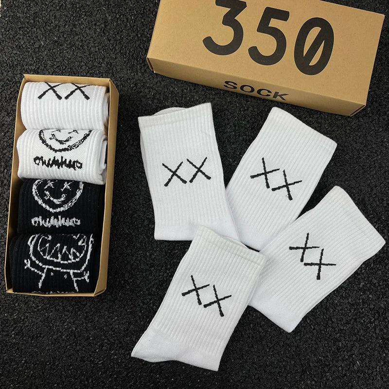Hip Hop Style Breathable Mid Tube Socks Bundle 4x
